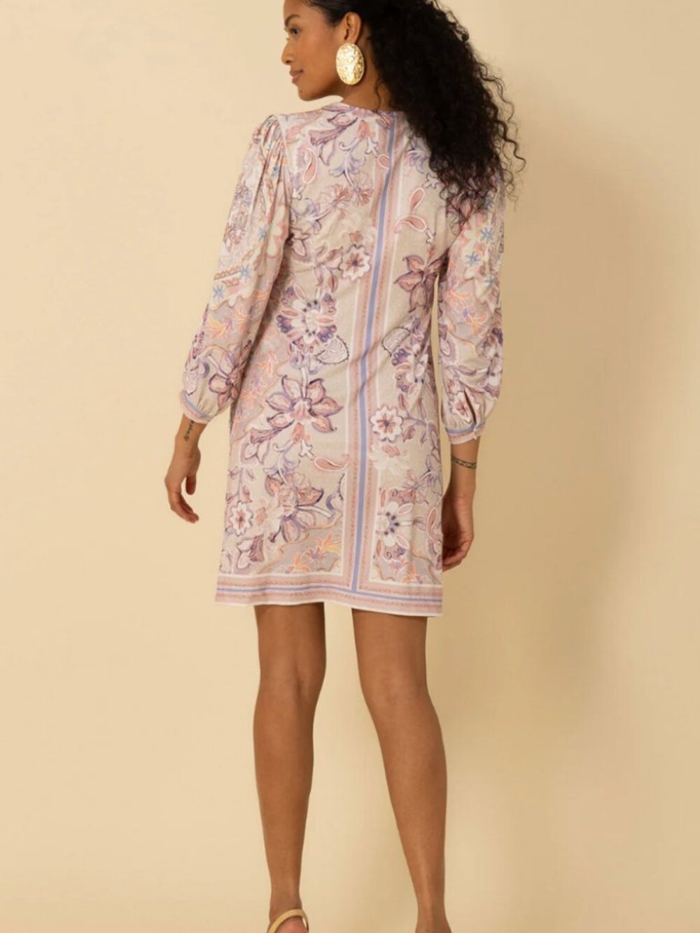 Hale Bob Beige Pink Floral Shift Mini Dress Size S
